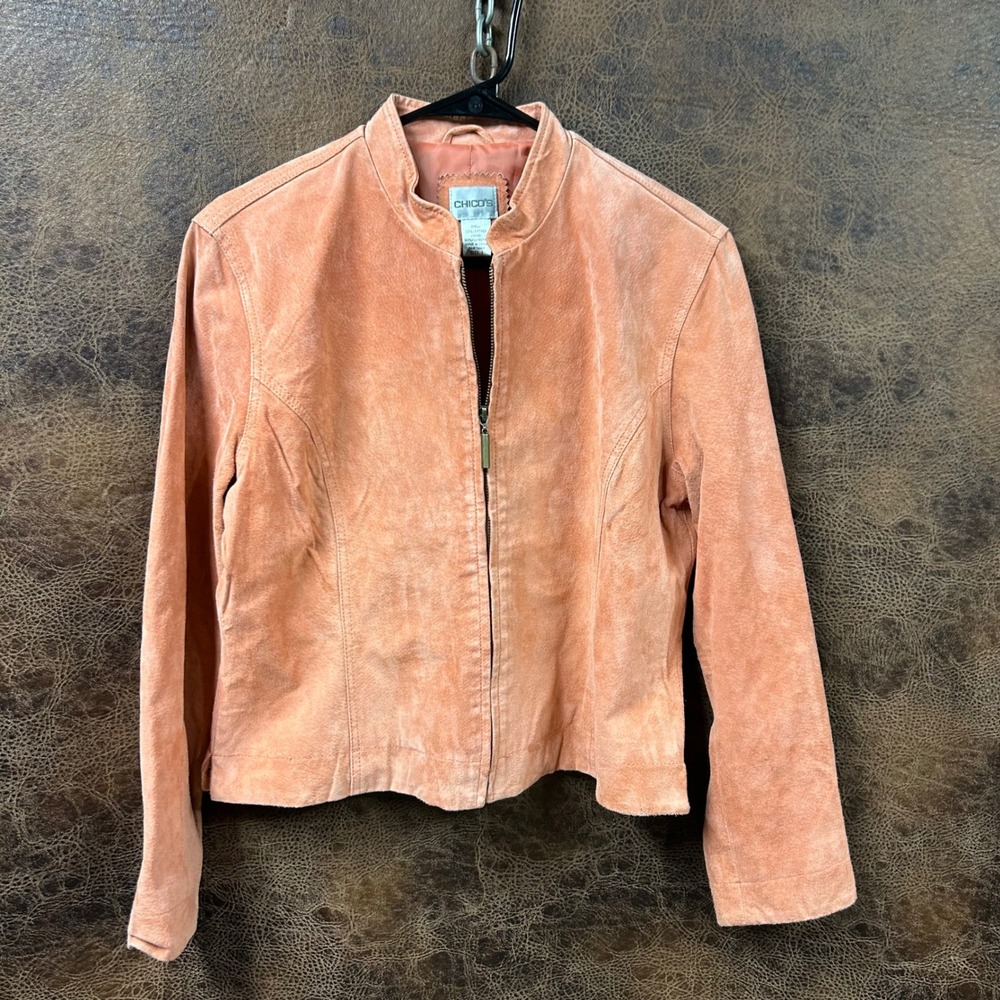 Chico's Size 1 or Medium‎ Suede Full Zip Jacket Coat Peach Light Burnt Orange